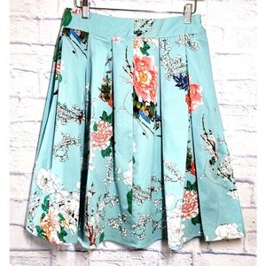 Womens High Waist Skirt Pleated Floral Midi Size M Retro Skater Flared Feminine